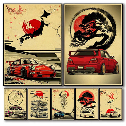 Japanese Cars Samurai Poster Painting Wall Picture