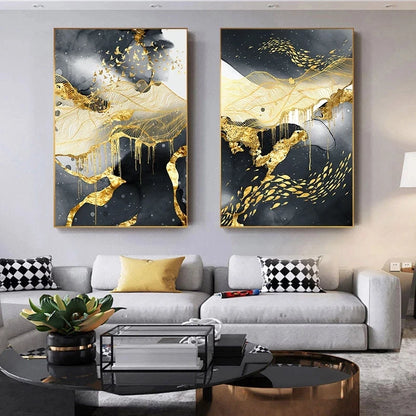 Abstract Classic Poster Canvas Art Painting Golden Marble