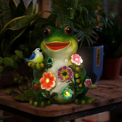 Resin Solar Frog Garden Sculpture Frog Statues Frog