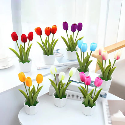 Three-head Tulip Flower Bonsai Fake Plants Plastic Potted