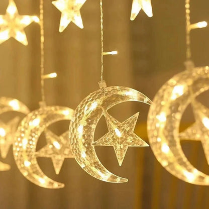 Star Moon Curtain Garland String Light Aid Ramadan Mubarak