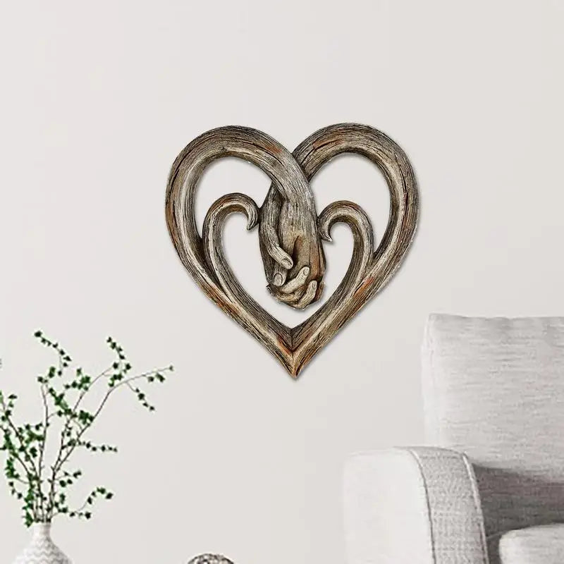 Wooden Heart Holding Hands Wall Decor Sculpture