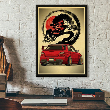 Japanese Cars Samurai Poster Painting Wall Picture