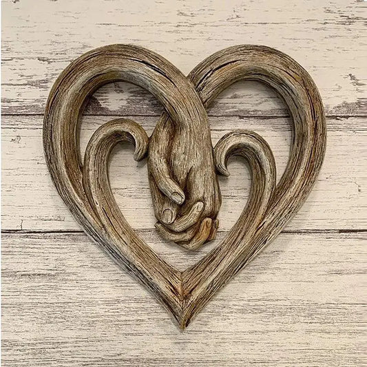 Wooden Heart Holding Hands Wall Decor Sculpture