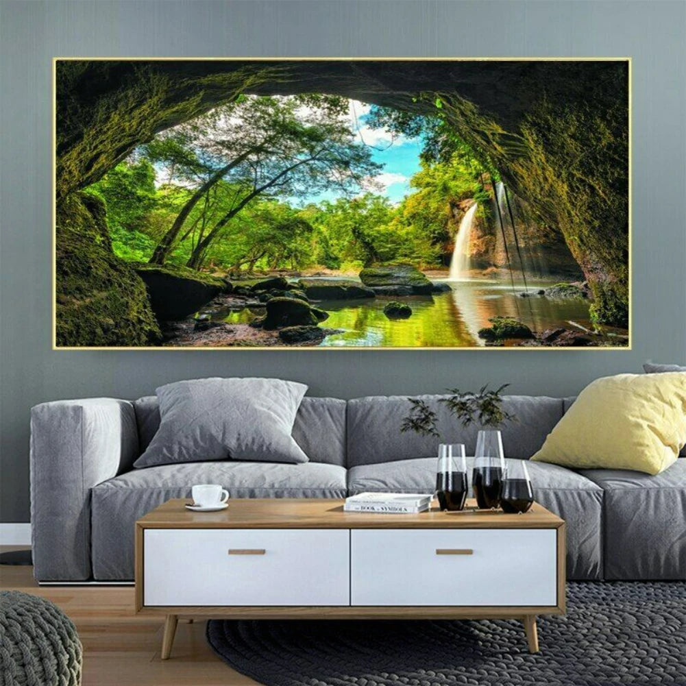 Modern Fall Canvas Wall Art Autumn Trees Forest Stream Waterfall