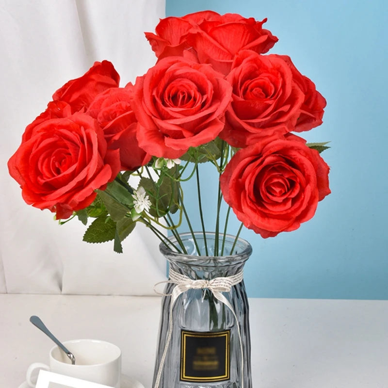 1 Bouquet 9 Heads Artificial Rose Flowers