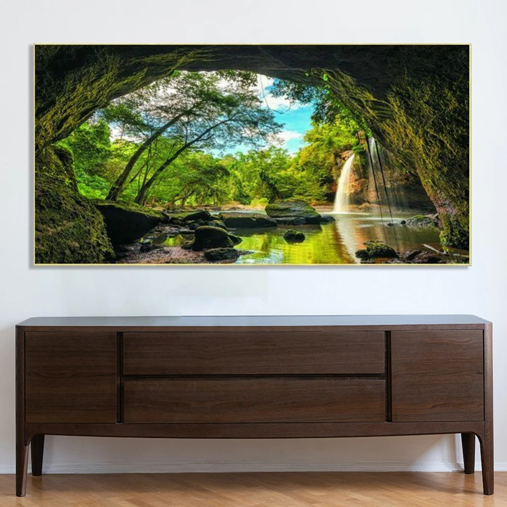 Modern Fall Canvas Wall Art Autumn Trees Forest Stream Waterfall