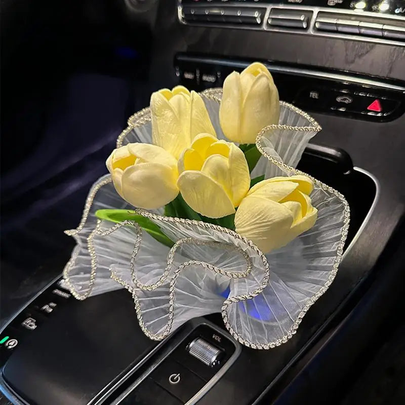 Car Flower Bouquet Artificial Real Touch Tulips