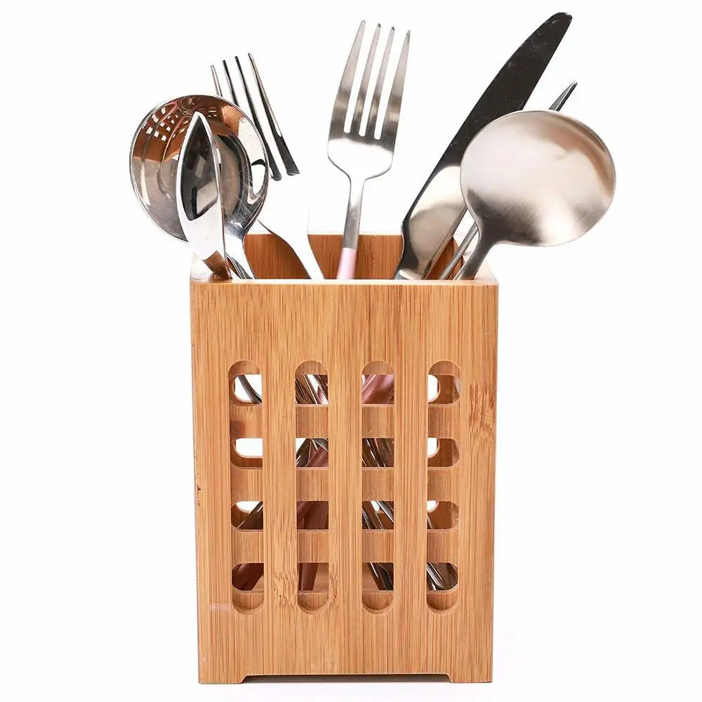 Square Hollow Grid Bamboo Containers Kitchen Utensil Storage Box