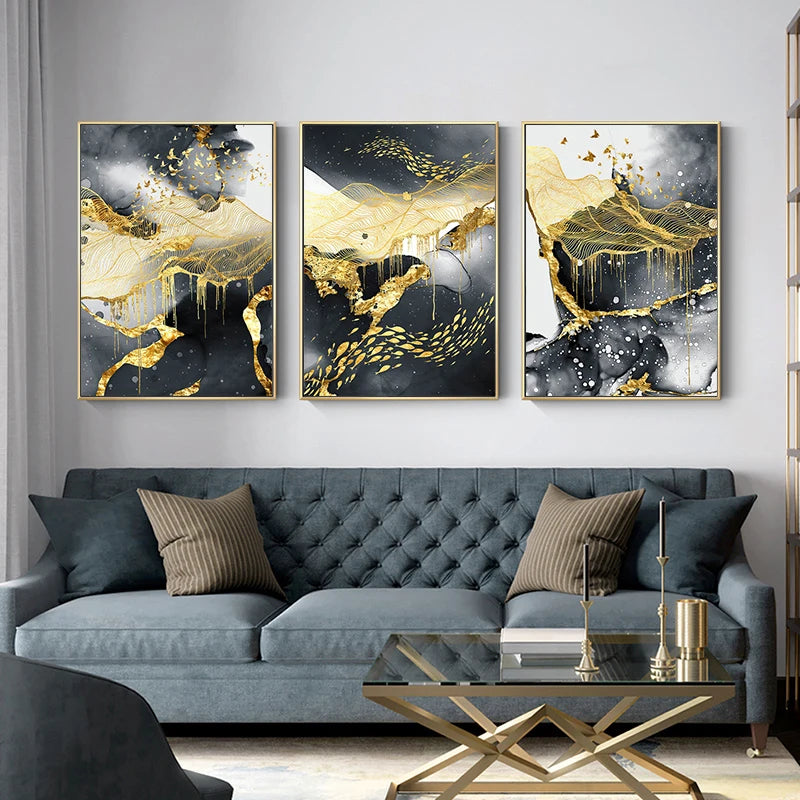 Abstract Classic Poster Canvas Art Painting Golden Marble