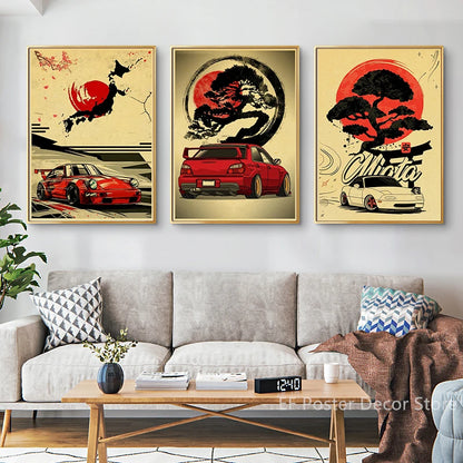 Japanese Cars Samurai Poster Painting Wall Picture