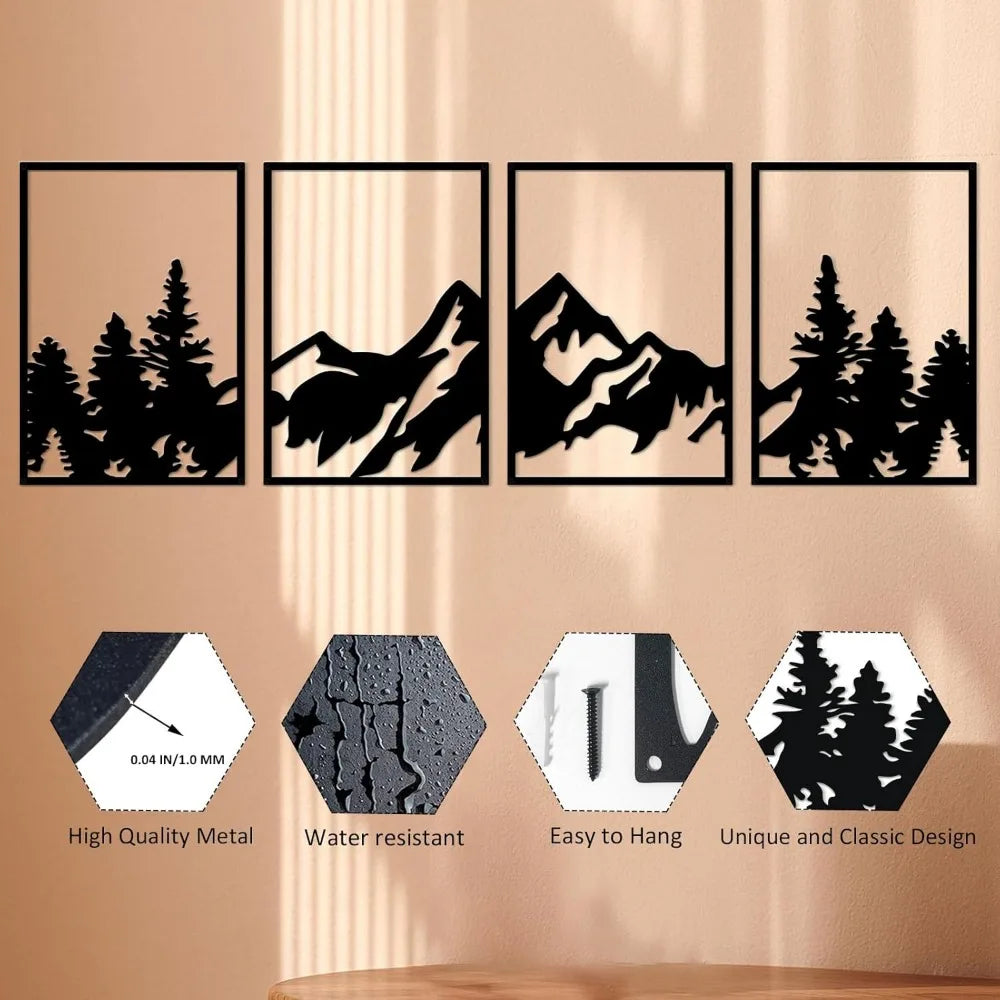 4 Pcs Metal Mountain Wall Art Large Mountains Wall Decor