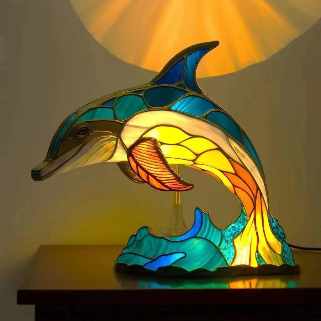 Dolphin Figurine Built In Electronic String Light Animal Table Lamp