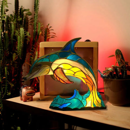 Dolphin Figurine Built In Electronic String Light Animal Table Lamp