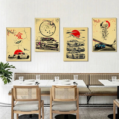 Japanese Cars Samurai Poster Painting Wall Picture