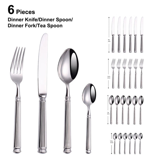 6Pcs Sliver Cutlery Stainless Steel Western Tablewar Kitchen Utensils