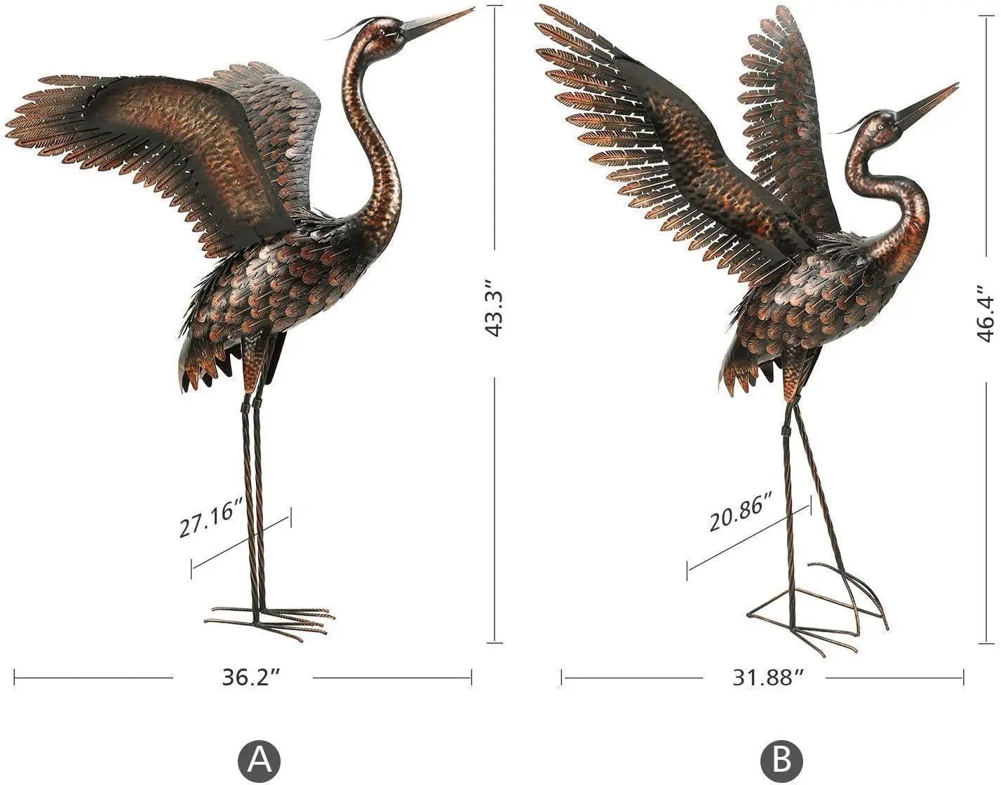 Outdoor Metal Heron Crane Yard Art Sculpture for Lawn