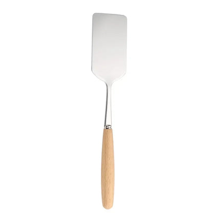 Stainless Steel Square Head Steak Cooking Spatula Wood Handle