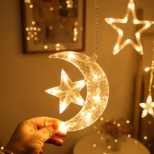 Star Moon Curtain Garland String Light Aid Ramadan Mubarak