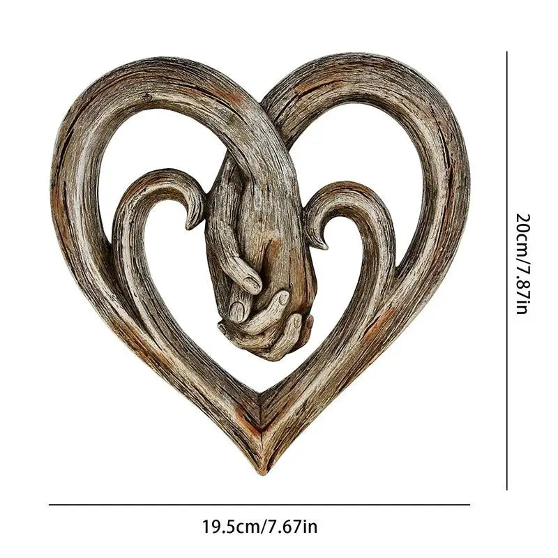 Wooden Heart Holding Hands Wall Decor Sculpture