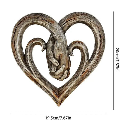 Wooden Heart Holding Hands Wall Decor Sculpture