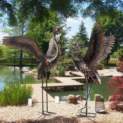 Outdoor Metal Heron Crane Yard Art Sculpture for Lawn