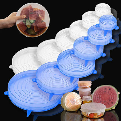 6 PCS Reusable Silicone Covers Caps Adaptable Silicone Lids For Cans