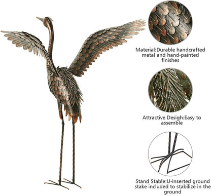 Outdoor Metal Heron Crane Yard Art Sculpture for Lawn