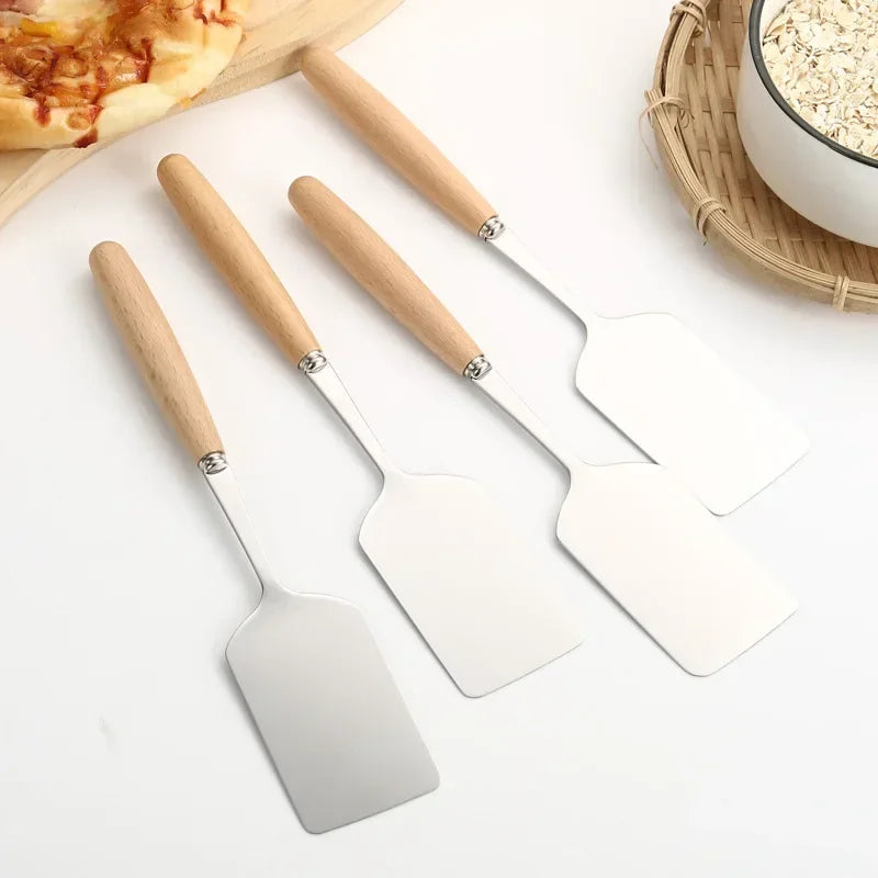 Stainless Steel Square Head Steak Cooking Spatula Wood Handle