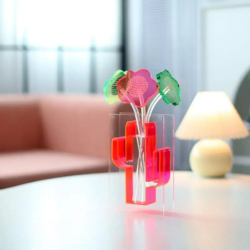 INS Style Acrylic Cactus Shaped Vase Art Flower