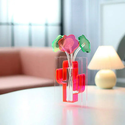 INS Style Acrylic Cactus Shaped Vase Art Flower