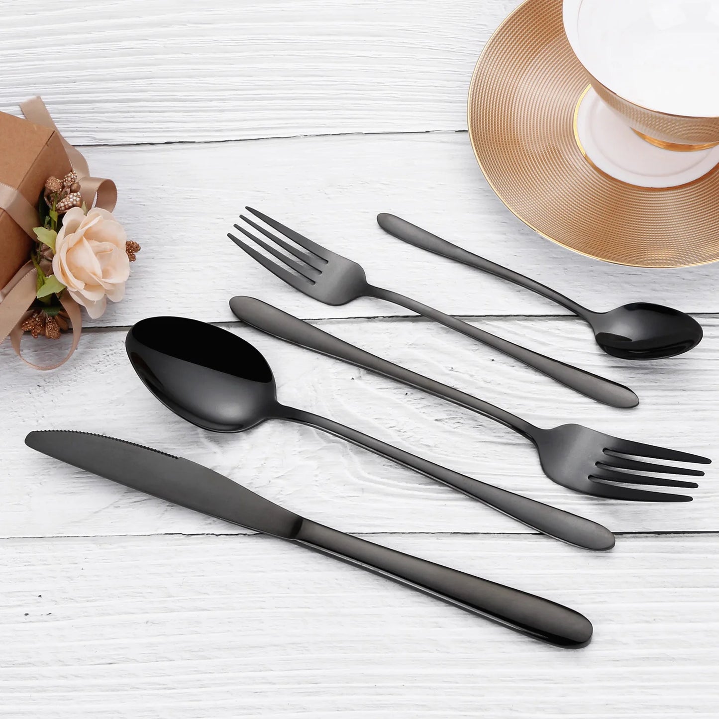 24/28/32 Pieces Black Tableware Stainless Steel Western Cutlery Set