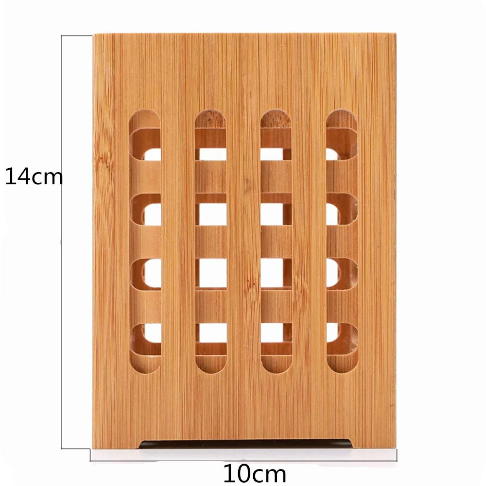 Square Hollow Grid Bamboo Containers Kitchen Utensil Storage Box