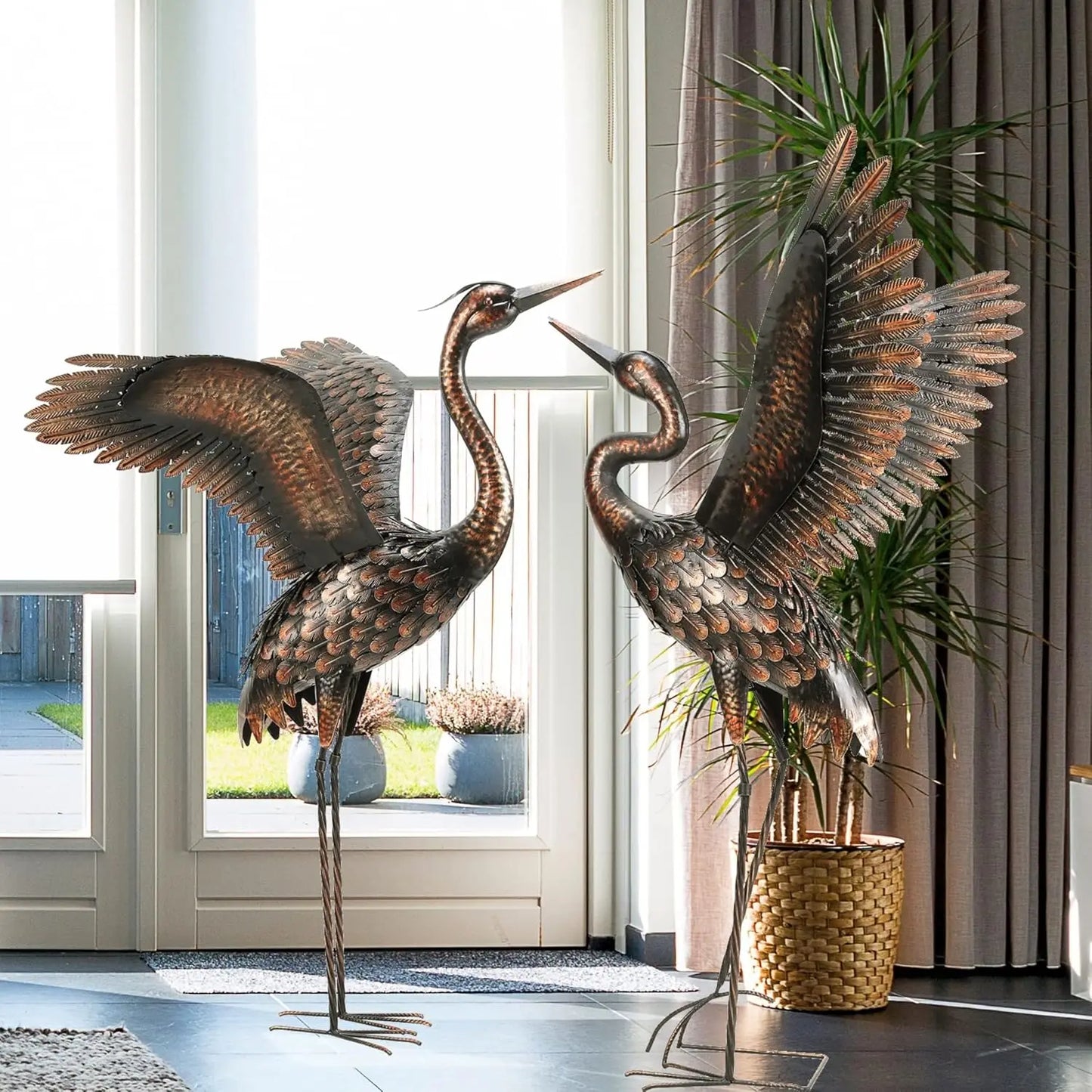 Outdoor Metal Heron Crane Yard Art Sculpture for Lawn