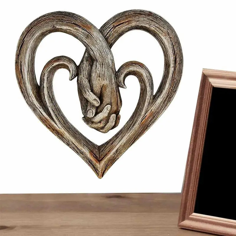 Wooden Heart Holding Hands Wall Decor Sculpture