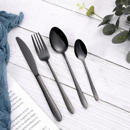 24/28/32 Pieces Black Tableware Stainless Steel Western Cutlery Set