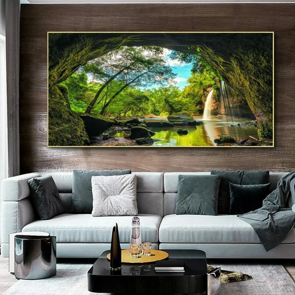 Modern Fall Canvas Wall Art Autumn Trees Forest Stream Waterfall