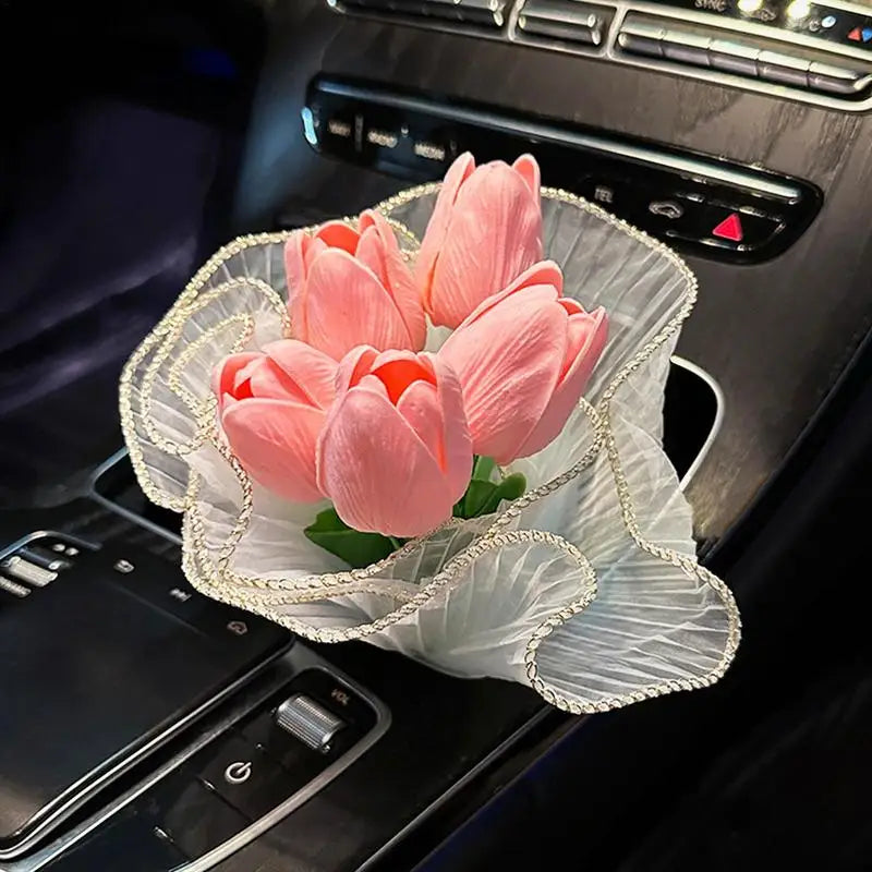 Car Flower Bouquet Artificial Real Touch Tulips