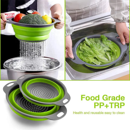 2PCS Silicone Folding Drainer Basket Fruit Drain Device