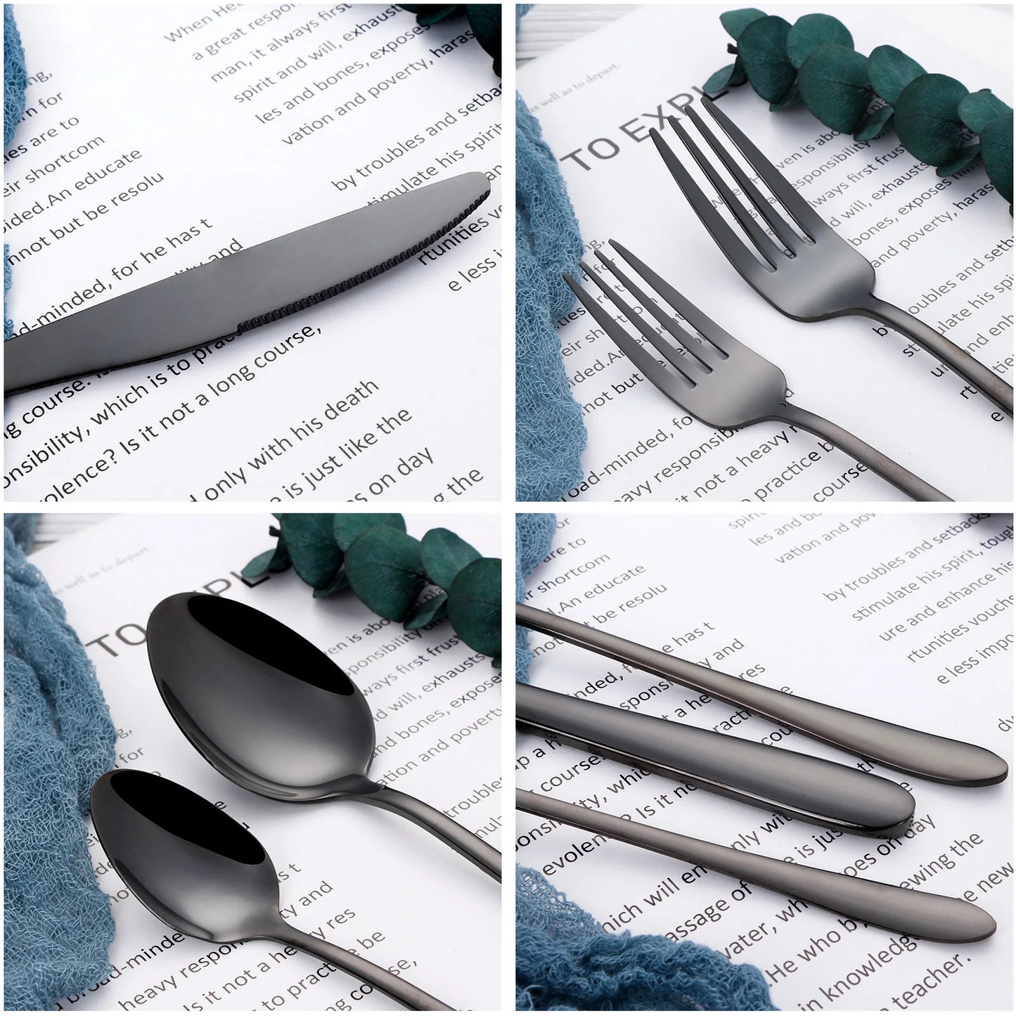 24/28/32 Pieces Black Tableware Stainless Steel Western Cutlery Set