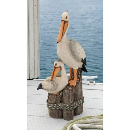 Coastal Decor Ocean's Perch Pelicans Garden Bird Statue