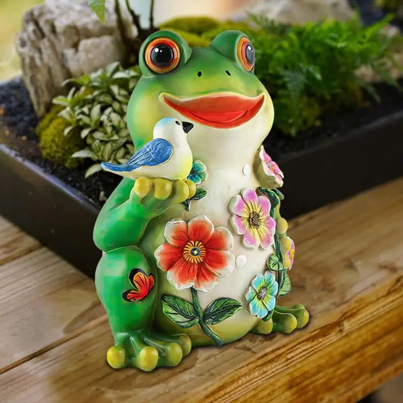 Resin Solar Frog Garden Sculpture Frog Statues Frog