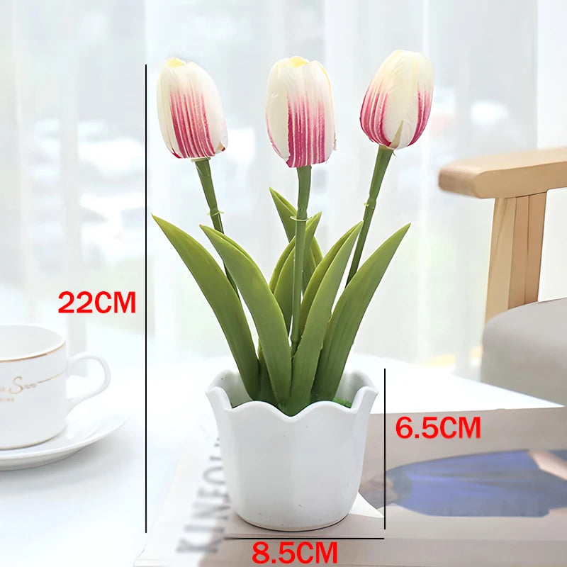 Three-head Tulip Flower Bonsai Fake Plants Plastic Potted