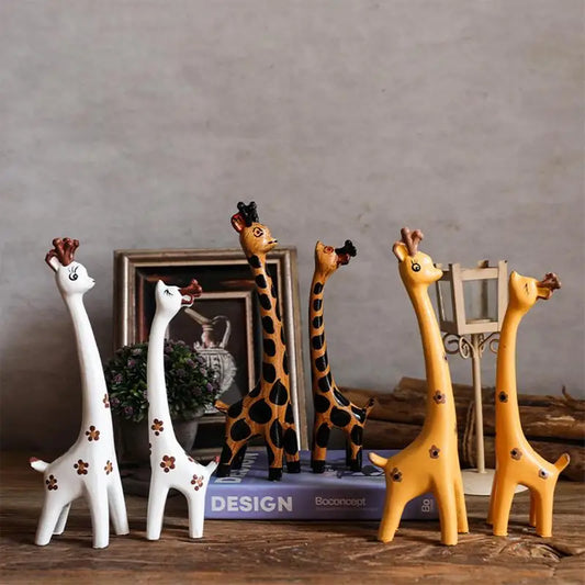 Wooden Giraffe Sculptures Couple giraffe Standing Tabletop