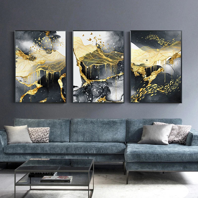 Abstract Classic Poster Canvas Art Painting Golden Marble