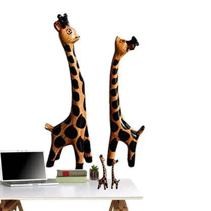 Wooden Giraffe Sculptures Couple giraffe Standing Tabletop