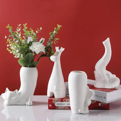 Modern White Ceramic Vases Cat Bunny Giraffe