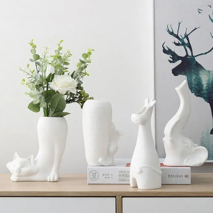 Modern White Ceramic Vases Cat Bunny Giraffe