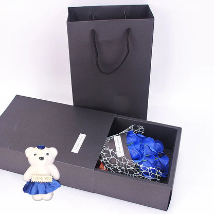 7 Heads Artificial Rose Bouquet Little Bear Gift Box Handmade