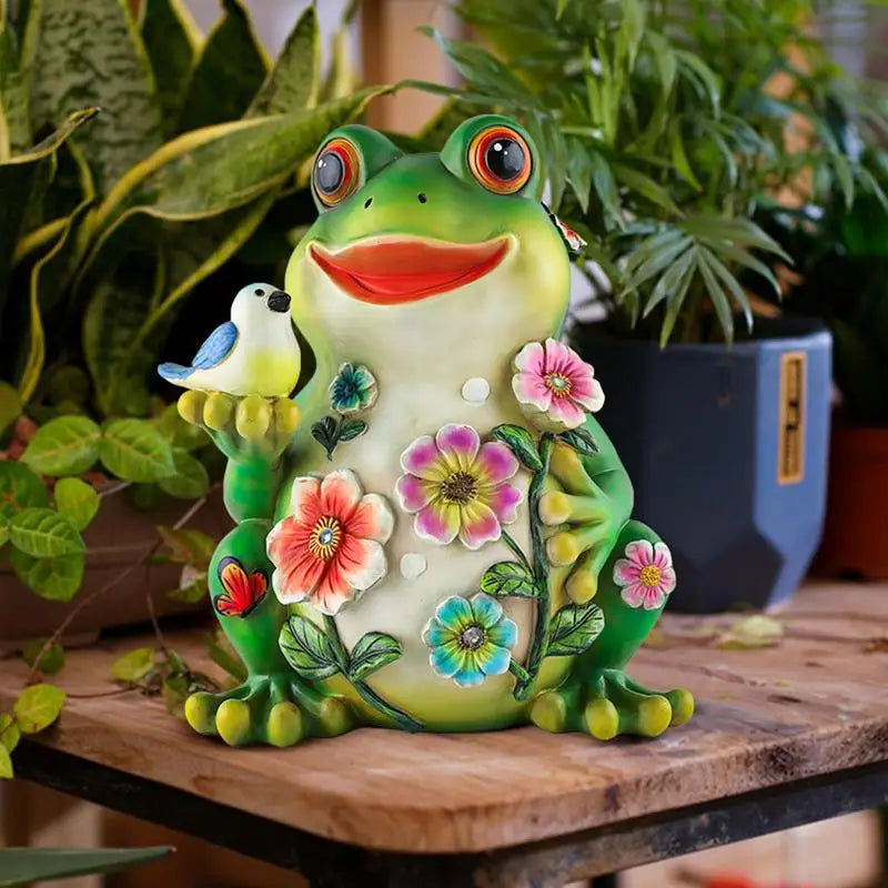 Resin Solar Frog Garden Sculpture Frog Statues Frog